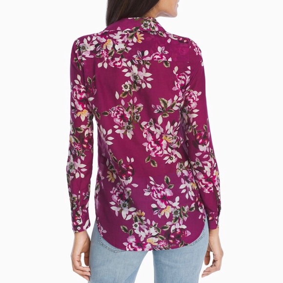 WHBM | Floral Button-Up Shirt Size 6 Fuchsia Purple Long Sleeve - Picture 2 of 5